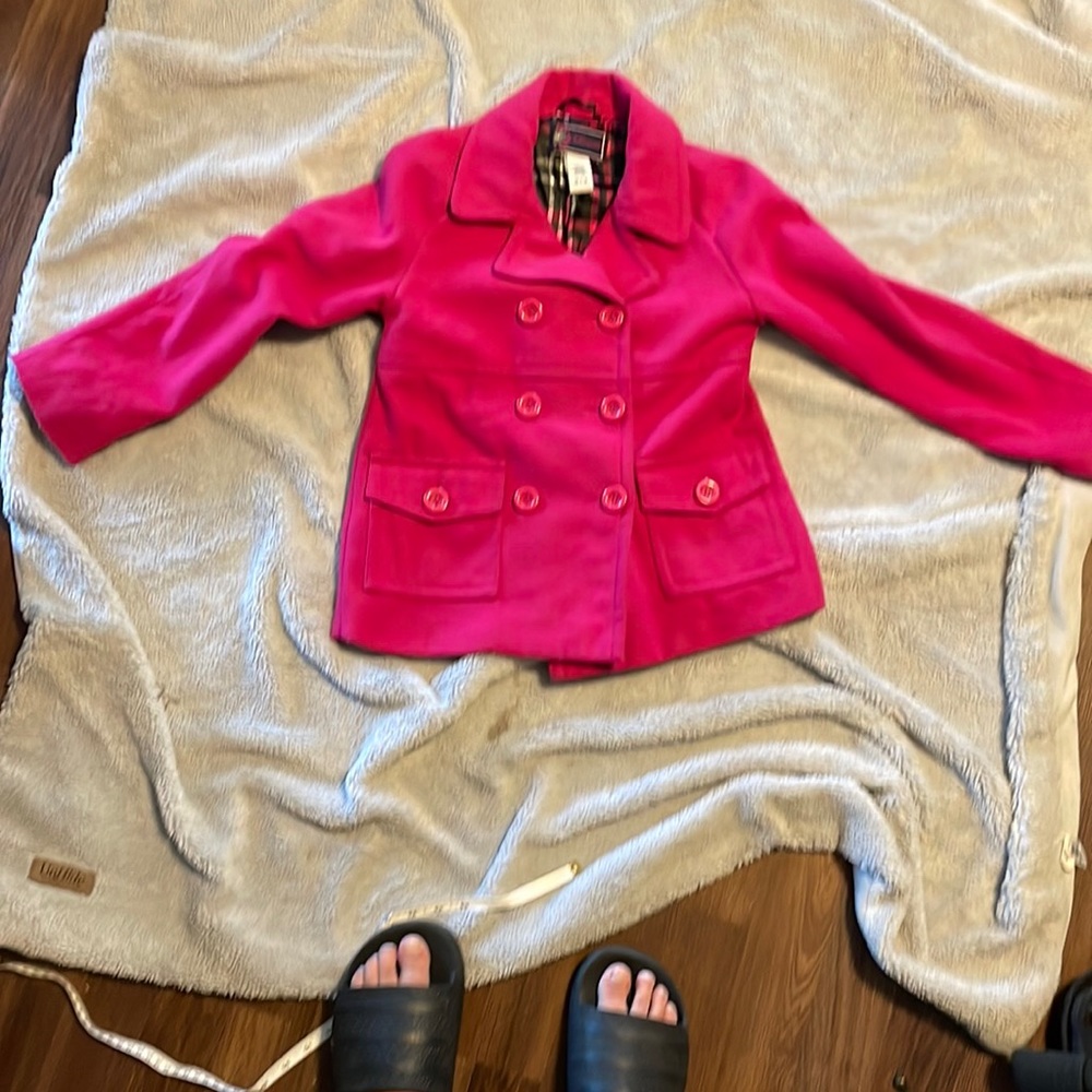 Girls bright pink pea coat by Dollhouse size m 7/8